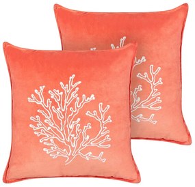 Conjunto de 2 almofadas decorativas com motivo de coral em veludo vermelho 45 x 45 cm NORI Beliani