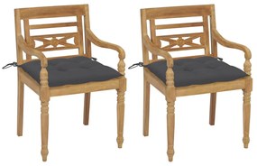 Cadeiras Batávia c/ almofadões antracite 2 pcs teca maciça