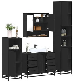 vidaXL 4 pcs conjunto móveis casa de banho derivados de madeira preto
