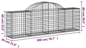 Cestos gabião arqueados 18pcs 200x30x60/80 cm ferro galvanizado