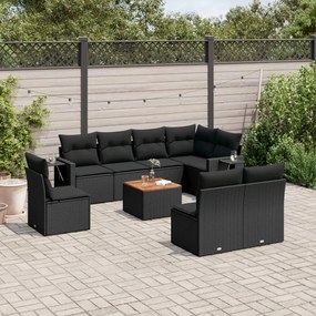 vidaXL 9 pcs conjunto de sofás p/ jardim c/ almofadões vime PE preto