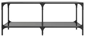 Mesa de centro com topo em vidro preto 98,5x50x40 cm aço