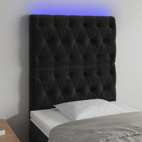 Cabeceira de cama c/ luzes LED veludo 80x7x118/128 cm preto