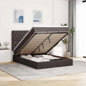 Estrutura cama otomana colchão 140x190cm tecido castanho escuro
