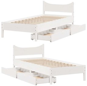 Estrutura de cama com gavetas 75x190 cm pinho maciço branco