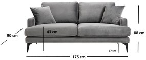 Sofá de 2 Lugares Papira – Cinzento – 175x90x88 cm