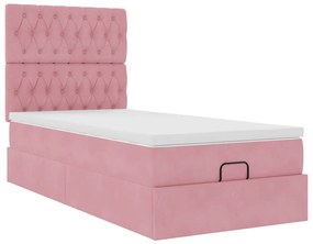 Estrutura de cama otomana com colchões rosa 90x200cm veludo