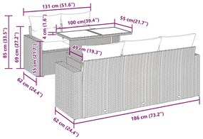 7 pcs conjunto de sofás p/ jardim c/ almofadões vime PE preto