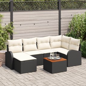 Conjunto de Sofá de Jardim com 7 Peças com Almofadas Preto Rattan Poli