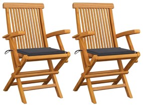 vidaXL Cadeiras de jardim c/ almofadões antracite 2 pcs teca maciça