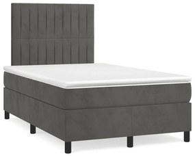 vidaXL Cama box spring colchão LED 120x190cm couro artif. cinza-escuro
