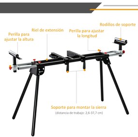 DURHAND Suporte portátil dobrável para serra de esquadria com altura ajustável e extensível Fácil de transportar e armazenar 213x64x102 cm Preto