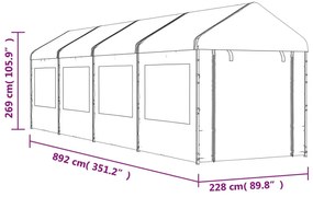 Gazebo com telhado 8,92x2,28x2,69 m polietileno branco