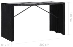 Conjunto de jantar para exterior 9 pcs vime PE preto