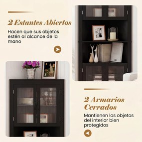 Armário de canto alto casa de banho, cozinha com 6 níveis 66 x 35 x 171 cm, portas de vidro e prateleiras ajustáveis em 3 posições, para cozinha tipo