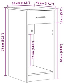 Suporte torre de computador com gaveta 35x45x77 cm cinza sonoma