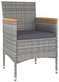 5 pcs conjunto bistrô de jardim vime PE/acácia maciça cinzento