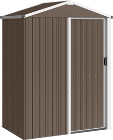 Abrigo de Jardim Metálico 136x87x179 cm Abrigo para Ferramentas com Porta de Correr Teto Inclinado e Luvas Castanho