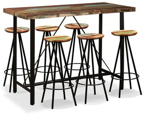 vidaXL Conjunto de bar 7 pcs madeira recuperada maciça