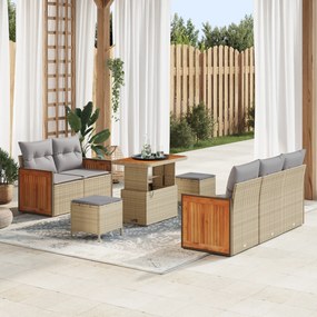 Conjunto de Sofá de Jardim vidaXL 8 Peças com Almofadas Bege Rattan Po