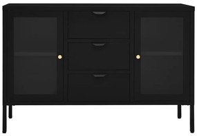 Aparador 105x35x70 cm vidro temperado e aço preto