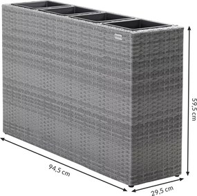 Vaso Floreira Jardim de flores Polyrattan 95x27x60 cm cinzento