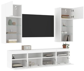 vidaXL 5pcs móveis de parede p/ TV c/ LEDs derivados de madeira branco