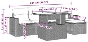 6 pcs conj. sofás jardim com almofadões vime PE cinzento-claro