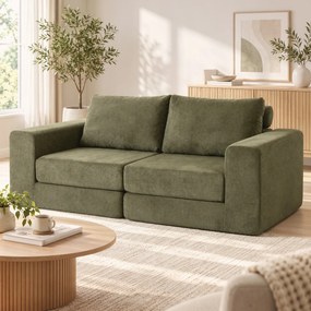Sofá-cama de 2 Lugares, 208 x 181 x 58 cm, Convertível 4 em 1, Verde