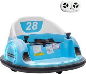 AIYAPLAY Autoscooter, Rotação 360°, Velocidade 2 km/h, Cinto de segurança, Luzes LED, Música e Buzina, Azul | Aosom Portugal