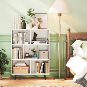 Estante de 3 níveis com 7 cubos, 4 pés de metal e dispositivo anti-capotamento para sala de estar ou escritório 80 x 24 x 107 cm branco