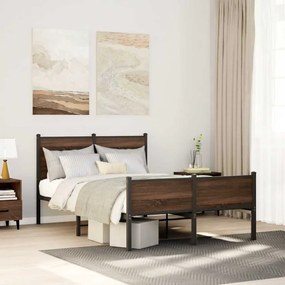 vidaXL Estrutura de cama sem colchão 120x190cm metal carvalho castanho