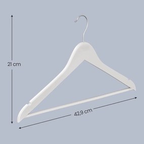 Conjunto de 20 cabides de madeira 42,9 x 21 cm branco