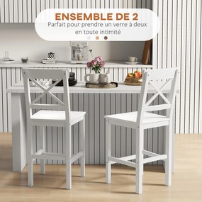 Conjunto de 2 cadeiras altas bar (MESA NÃO INCLUIDA), cadeiras de bar em estilo rústico-chique, em madeira, com 60 cm de altura e apoio para os pés, b