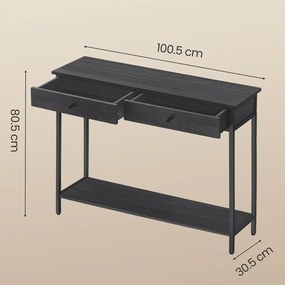 Mesa consola com 2 gavetas 30 x 80 x 100 cm para sala de estar ou hall de entrada, antracite, preto