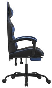 Cadeira gaming c/ apoio para pés couro artificial preto e azul