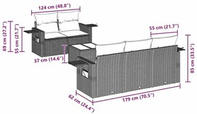 6 pcs conjunto sofás de jardim c/ almofadões vime PE preto