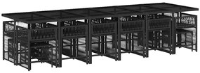 17 pcs conjunto de jantar p/ jardim c/ almofadões vime PE preto