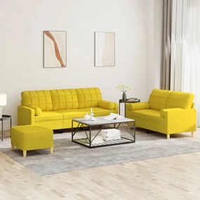 vidaXL 3 pcs conjunto de sofás com almofadas tecido amarelo-claro