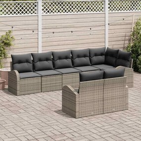 Conjunto de Sofás de Jardim com 8 peças e almofadas cinzas em poliratt