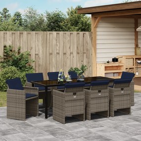 Conjunto de Jantar de Jardim de 9 Peças com Almofadas em Rattan Polipr