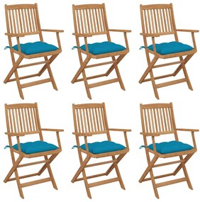 vidaXL Cadeiras de jardim dobráveis c/ almofadões 6 pcs acácia maciça