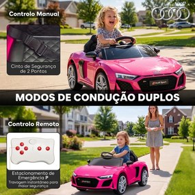 Carro Elétrico Infantil 2 a 5 anos Audi R8 Spider 12 V com Comando 2,4 GHz 2 Motores Arranque Suave e Suspensão Traseira Rosa