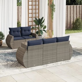 vidaXL 6 pcs conjunto sofás p/ jardim c/ almofadões vime PE cinzento