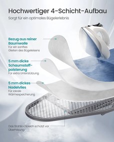 Tábua de engomar com suporte para cabos 146,8 x 42,3 x 66-90 cm azul-escuro e cinza-claro