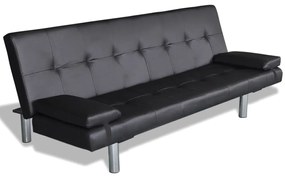 Sofa-cama ajustável com 2 almofadas couro artificial preto