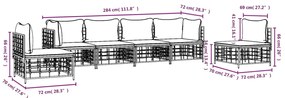 6 pcs conjunto lounge de jardim c/ almofadões vime PE antracite