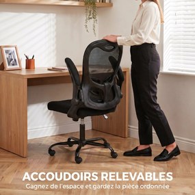 Cadeira de escritório ergonómica, em malha, braços rebatíveis, altura ajustável preta