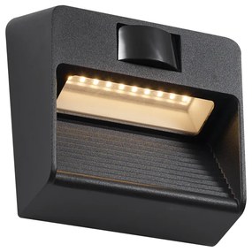 Candeeiro de parede preto com LED IP54 e sensor de movimento solar - Border Moderno