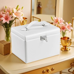 Caixa de joias de 4 compartimentos, com espelho e gavetas 17,5 x 22,5 x 16,5 cm Branco-bege
